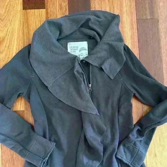Guess | Grey zip up sweater  with ruffles size medium - Picture 2 of 4